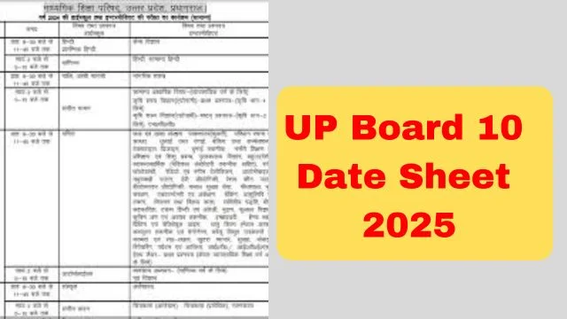 UP Board 10 Date Sheet 2025 